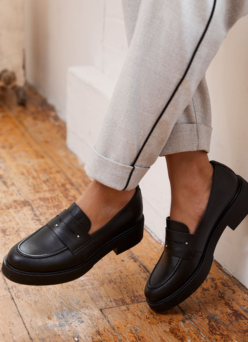 black penny loafers for women