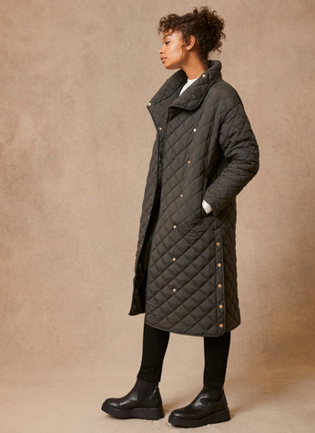 long diamond quilted coat