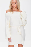 Ivory Ribbed Off-the-Shoulder Sweater Dress 1