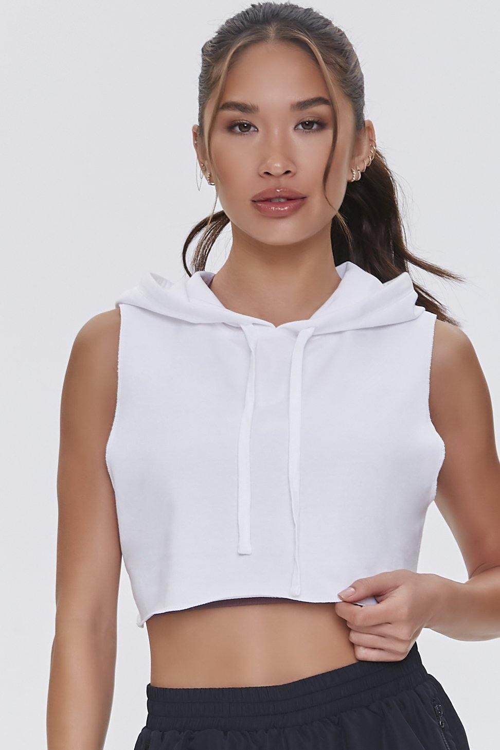 White Active Hooded Crop Top  2