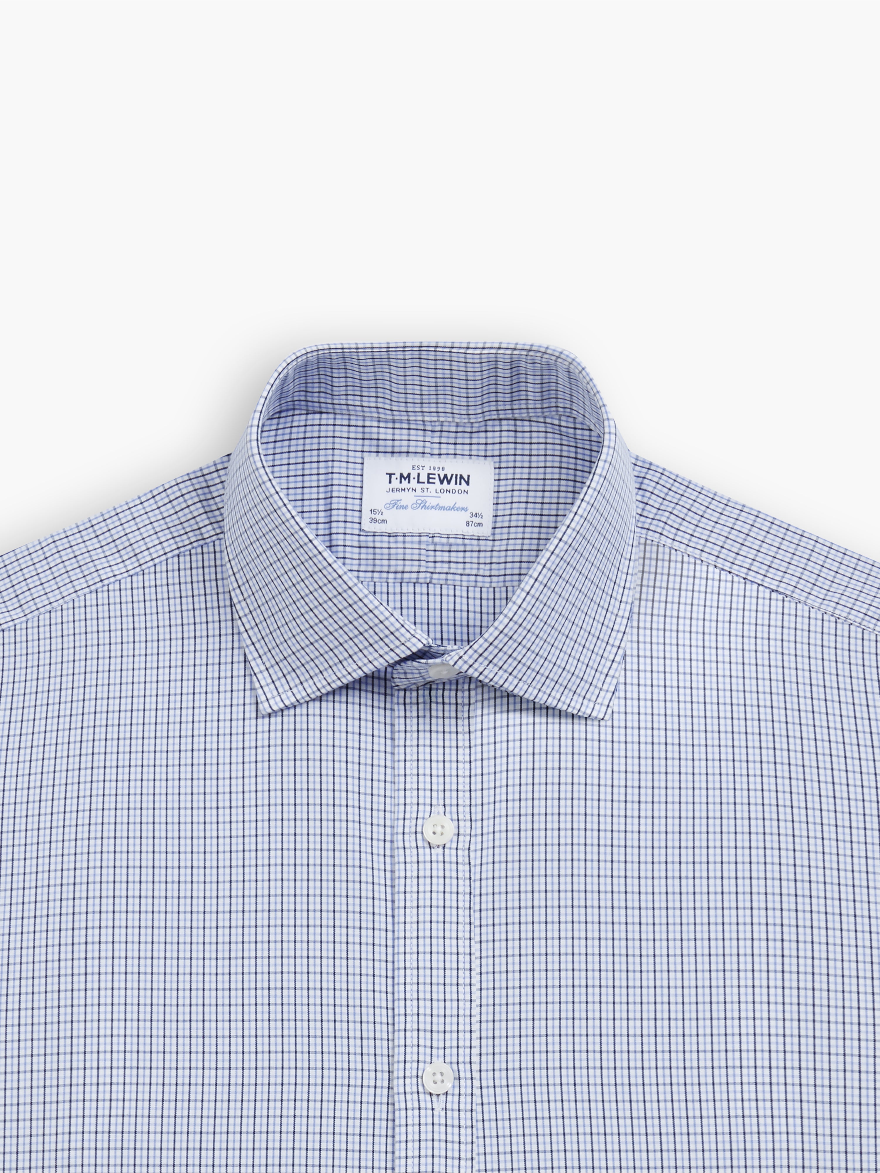 Navy & Blue Multi Grid Check Plain Weave Fitted Single Cuff Classic Collar Shirt