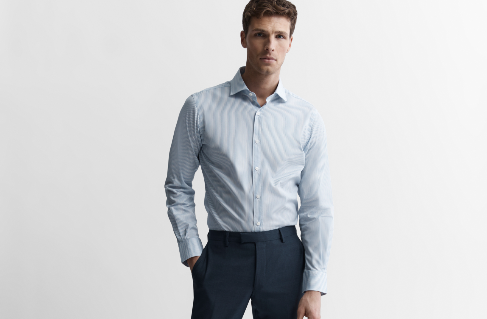 Blue Edged Stripe Poplin Shirt