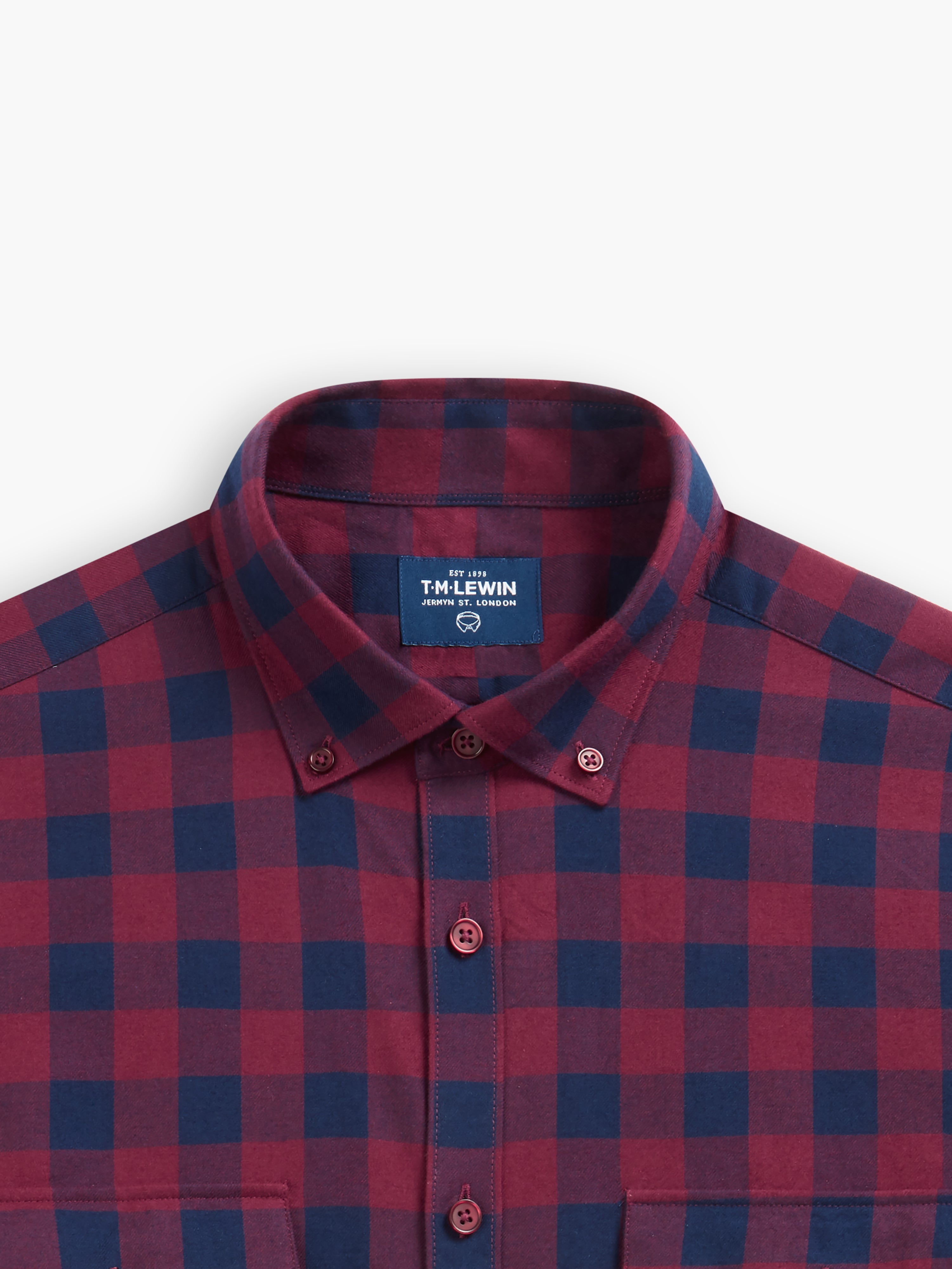 Navy and Burgundy Buffalo Check Flannel Shirt