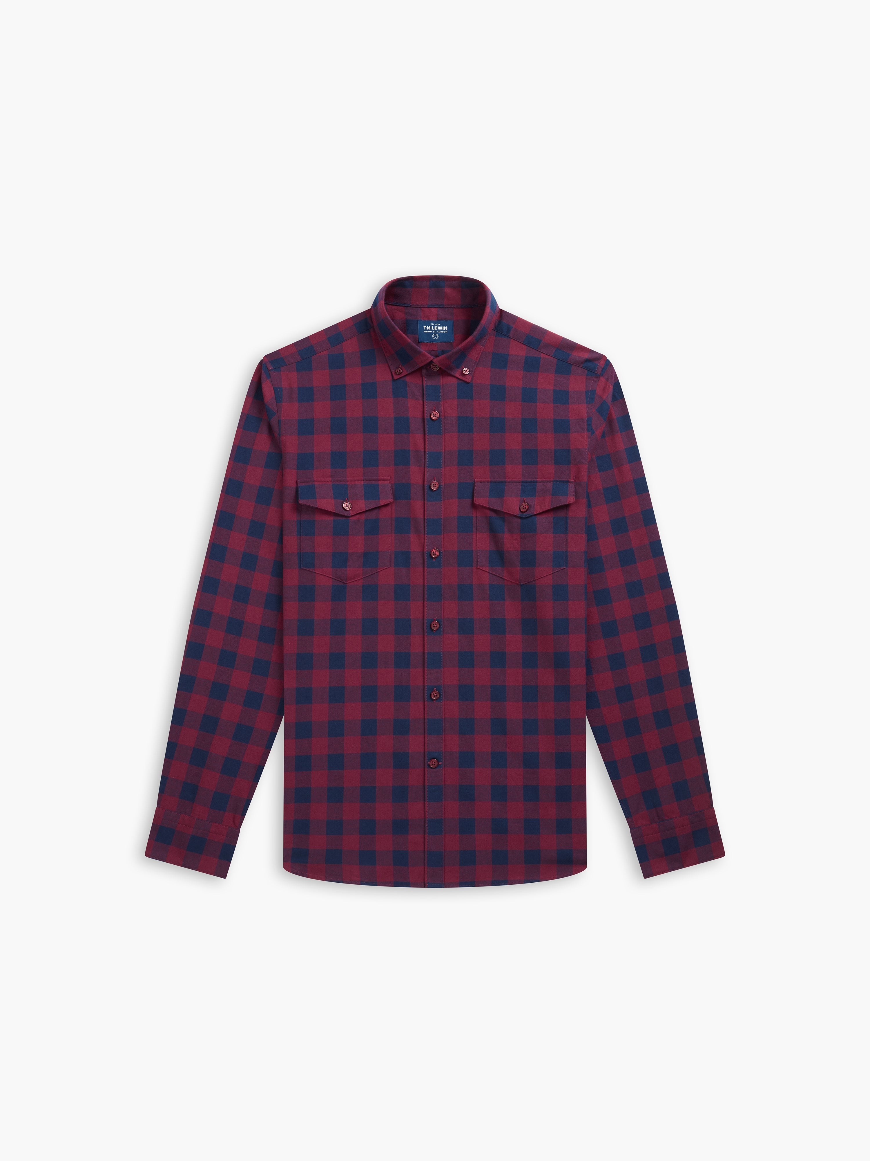 Navy and Burgundy Buffalo Check Flannel Shirt