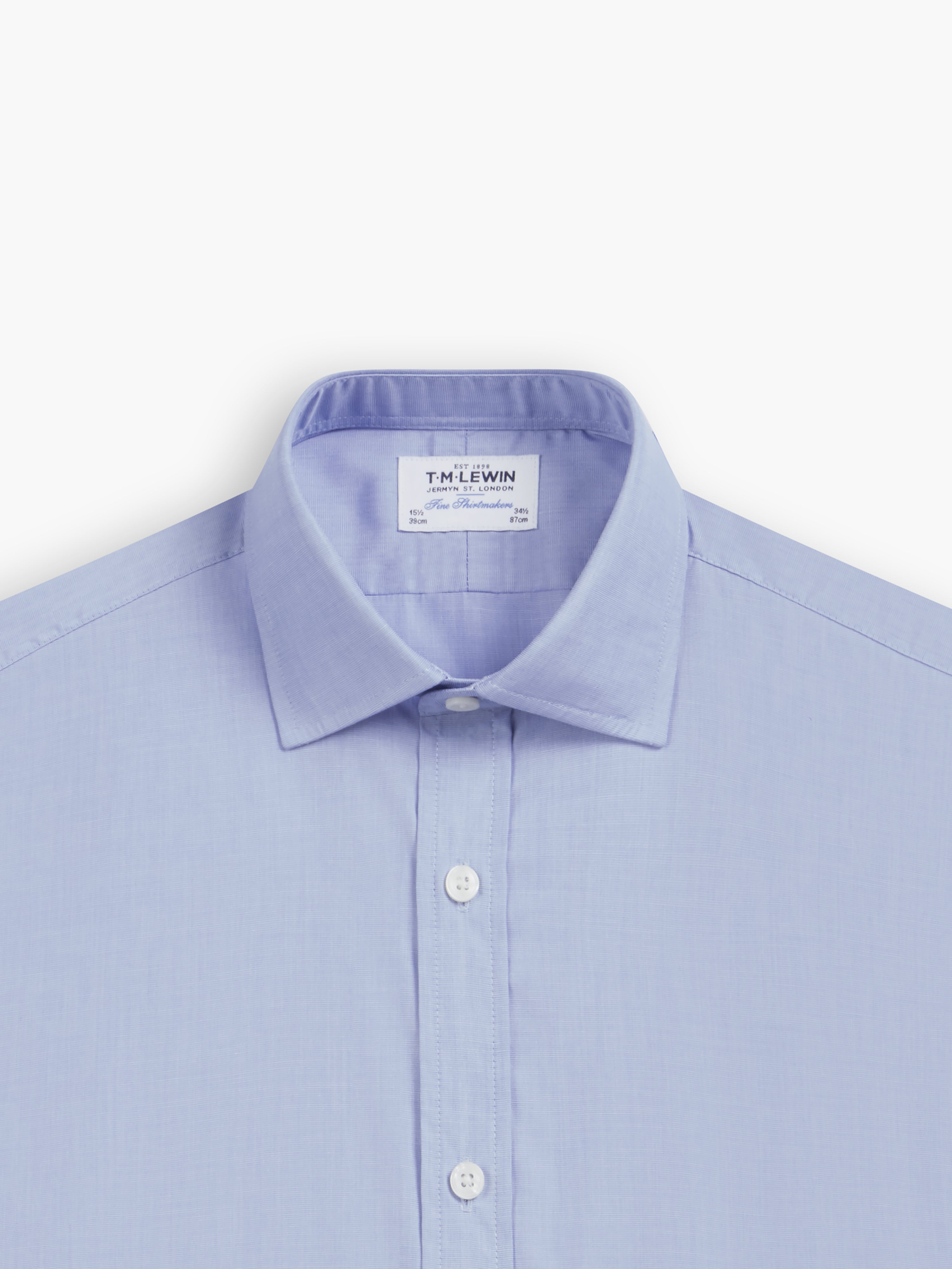 Blue End-on-End Slim Fit Single Cuff Classic Collar Shirt