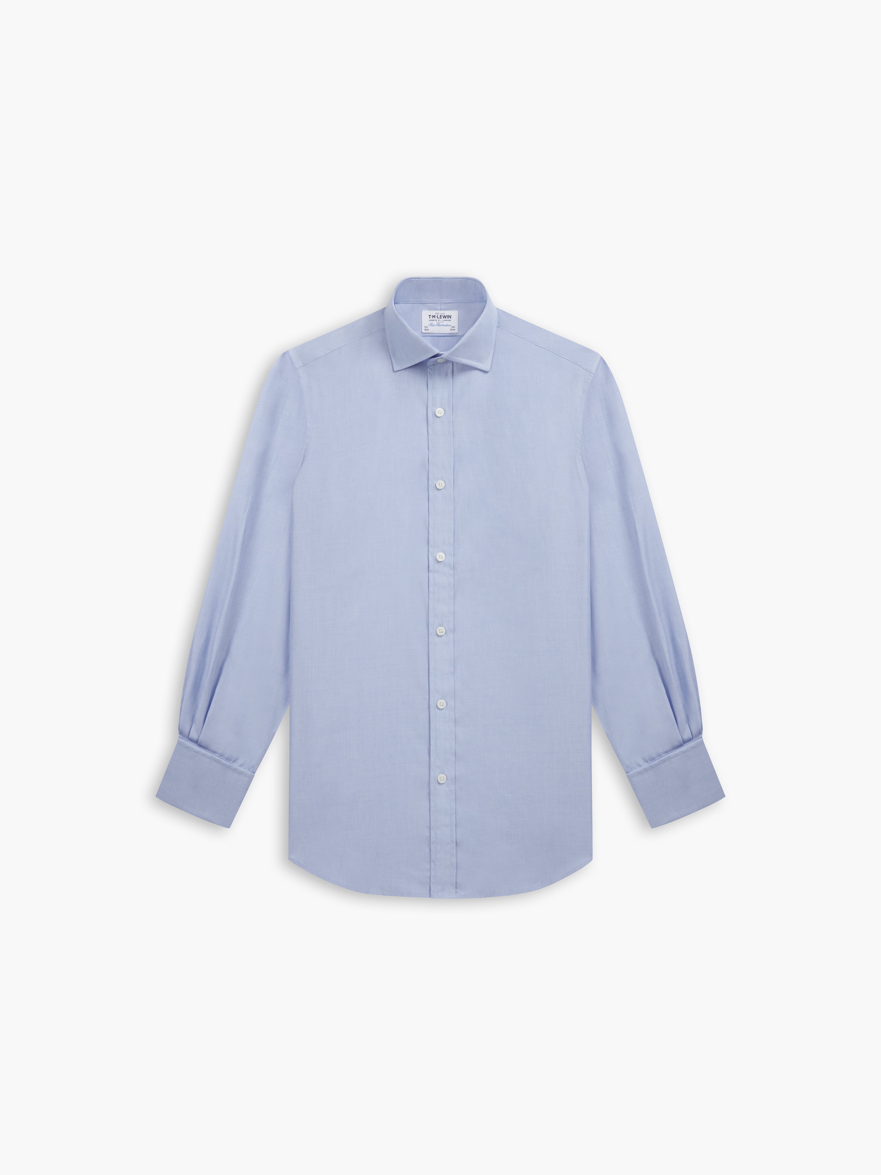 Blue End-on-End Fitted Double Cuff Classic Collar Shirt