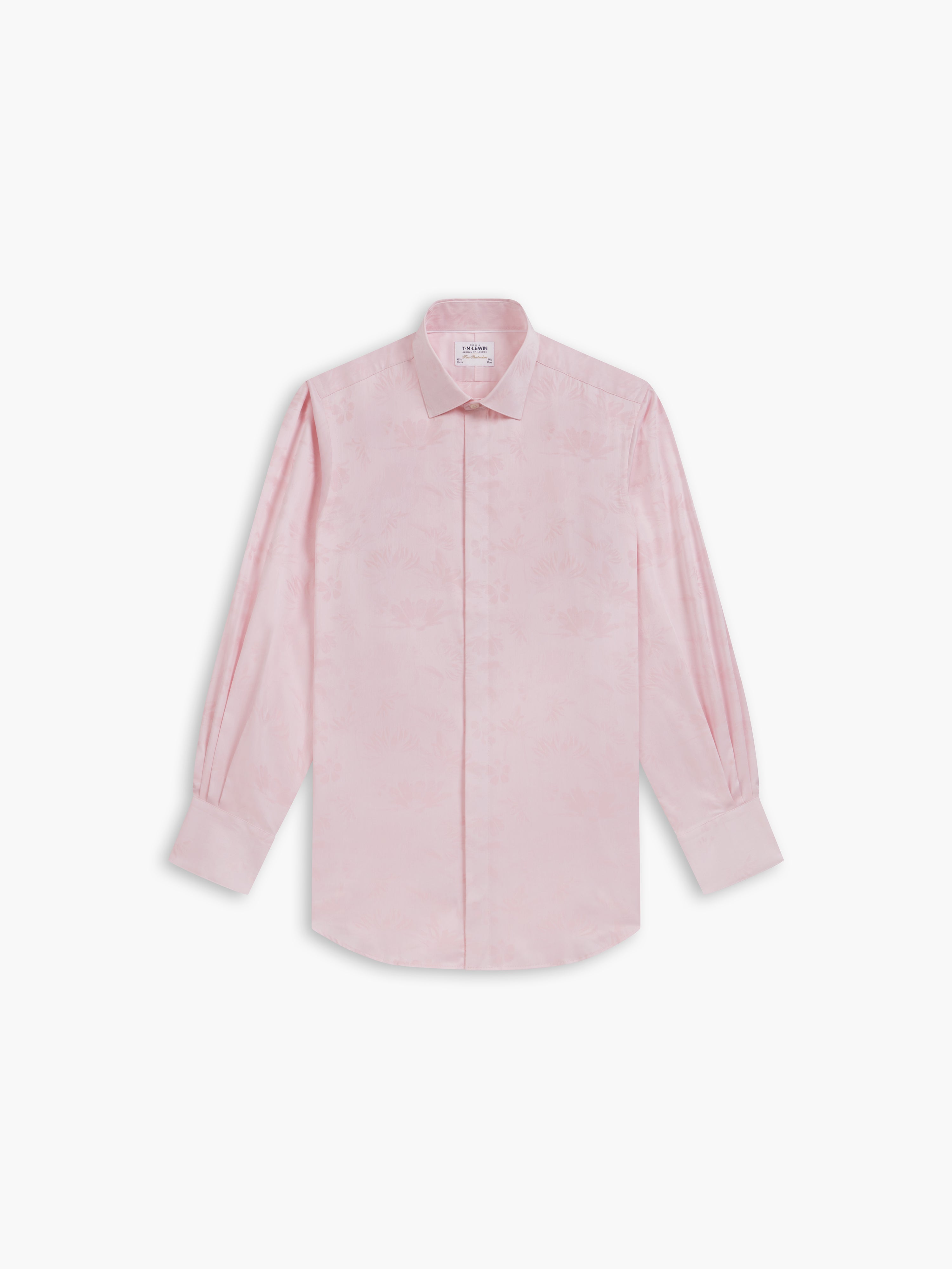 Pink Jacquard Floral Slim Fit Single Cuff Classic Collar Shirt