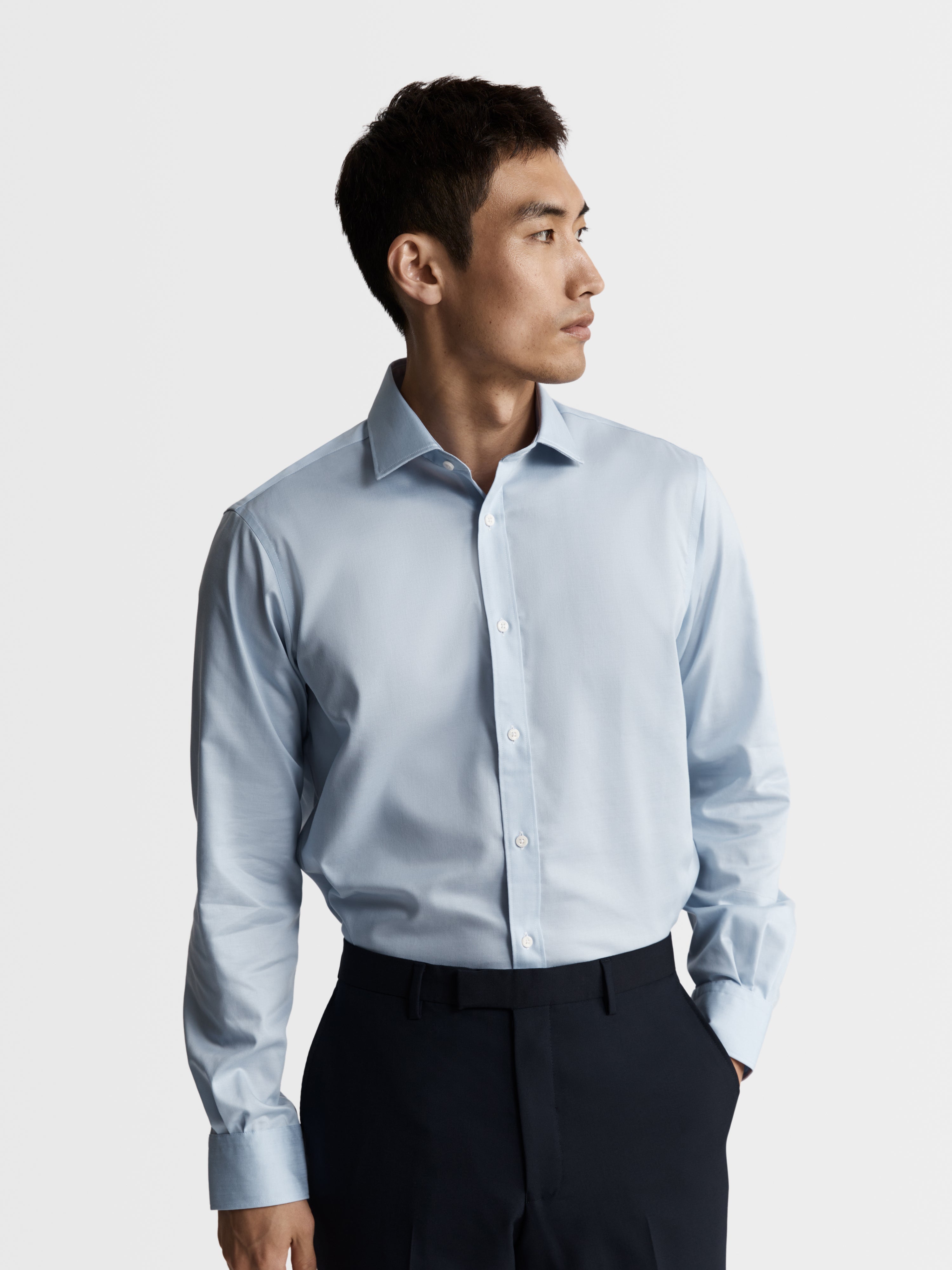 Max Performance Blue Twill Regular Fit Single Cuff Classic Collar Shirt