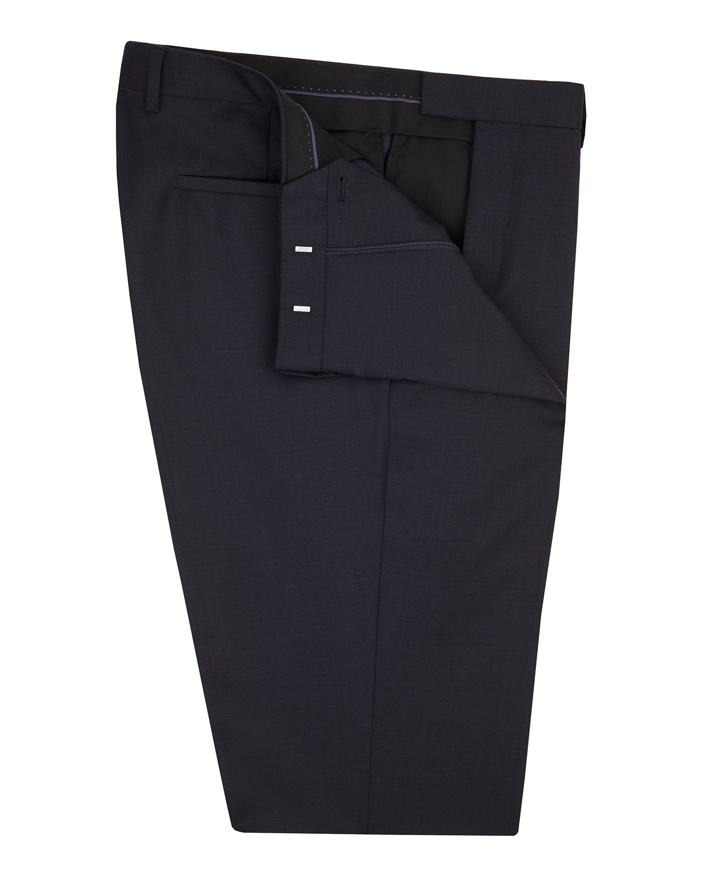 Flat Front Thornberry Semi-Plain Navy Trousers