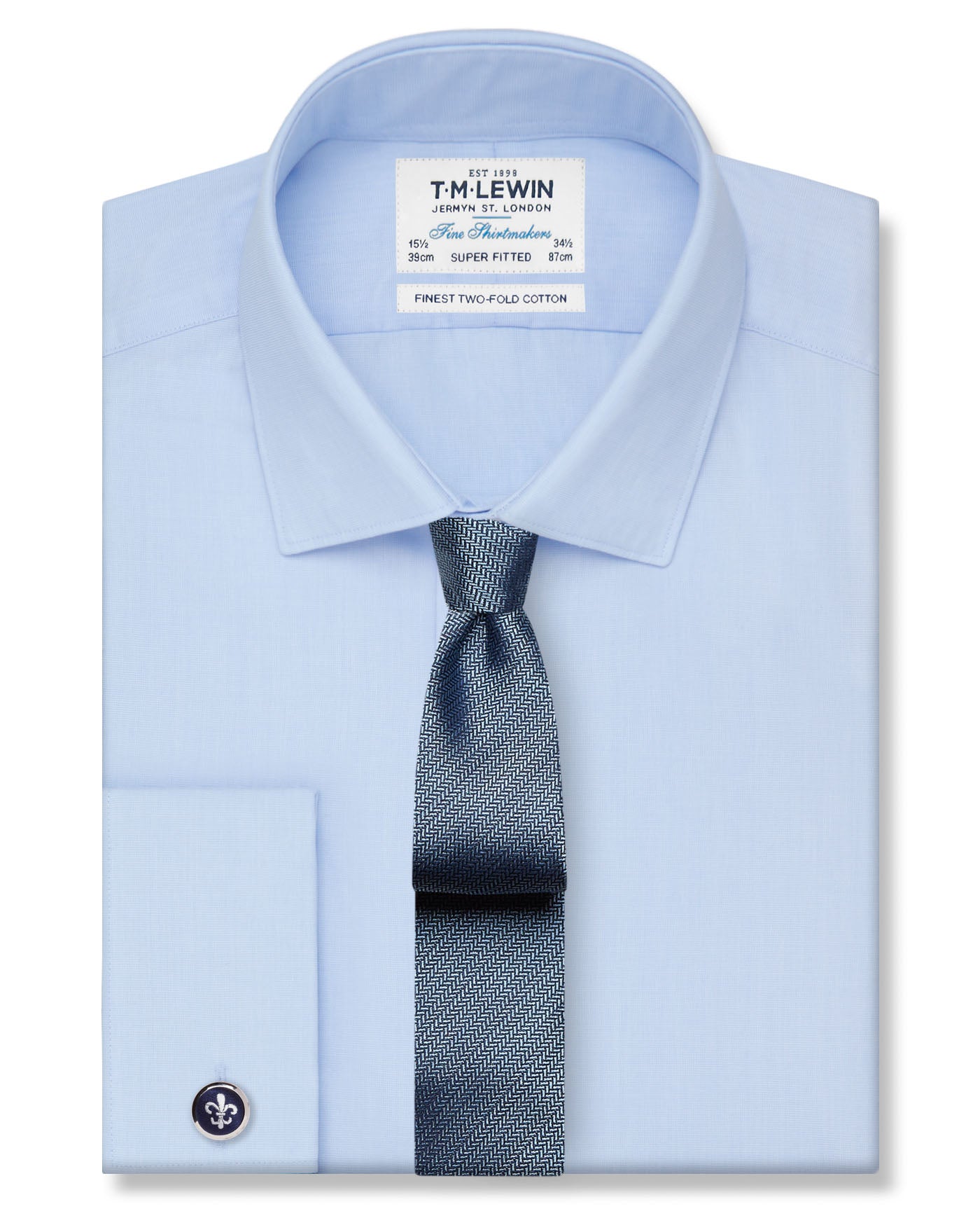 Super Fitted Double Cuff Plain Light Blue Shirt