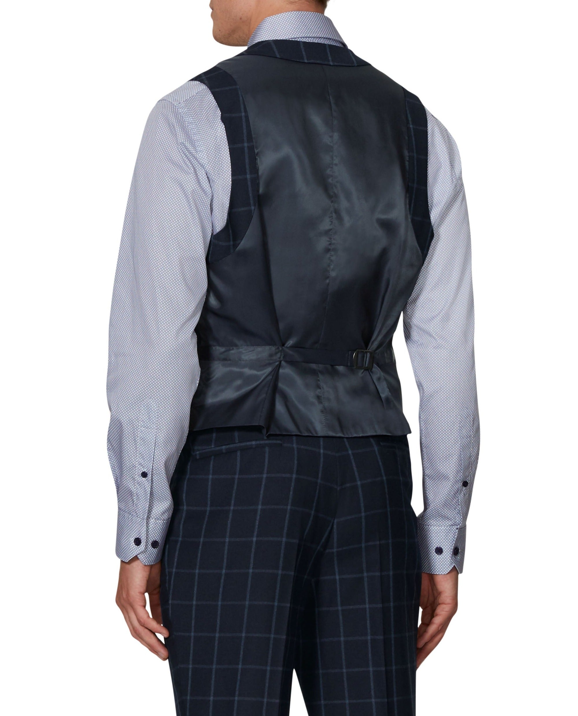 Adelphi Statement Slim Fit Navy Windowpane Check Waistcoat