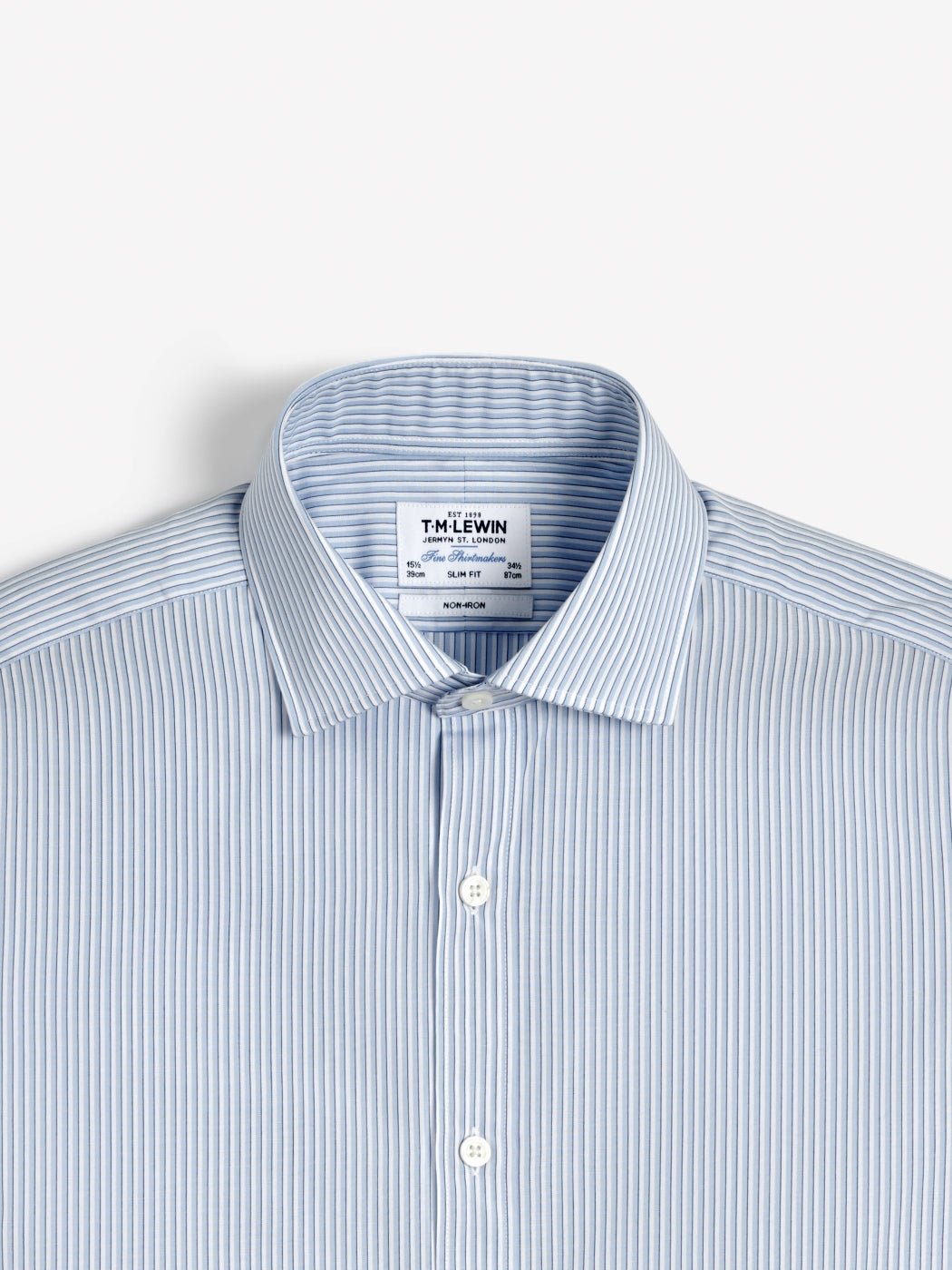 Blue Edged Stripe Poplin Slim Fit Single Cuff Classic Collar Shirt