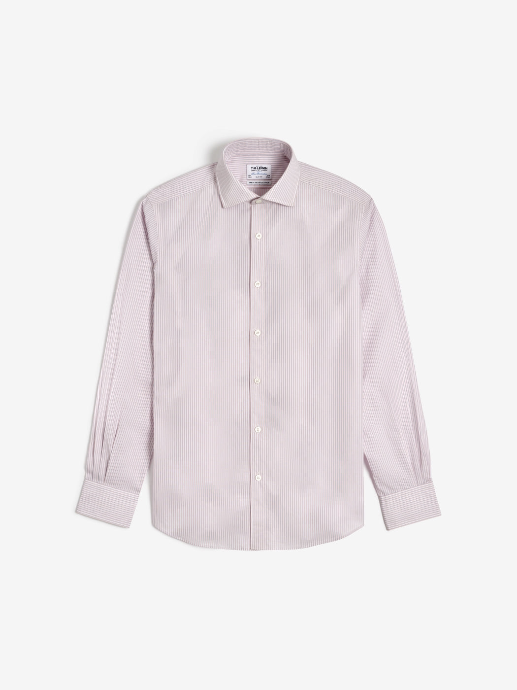 Pink Edged Stripe Poplin Slim Fit Single Cuff Classic Collar Shirt