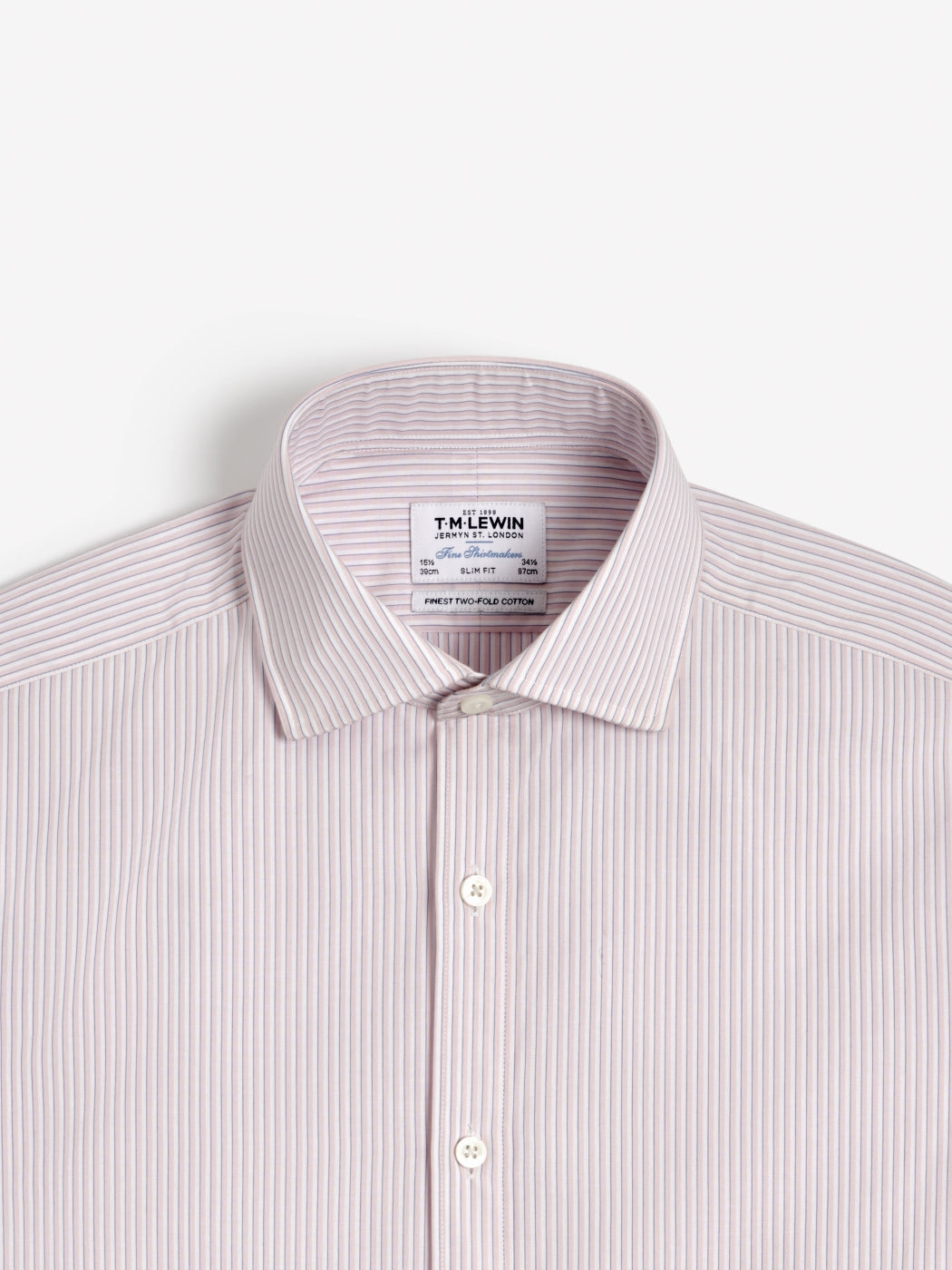 Pink Edged Stripe Poplin Slim Fit Single Cuff Classic Collar Shirt