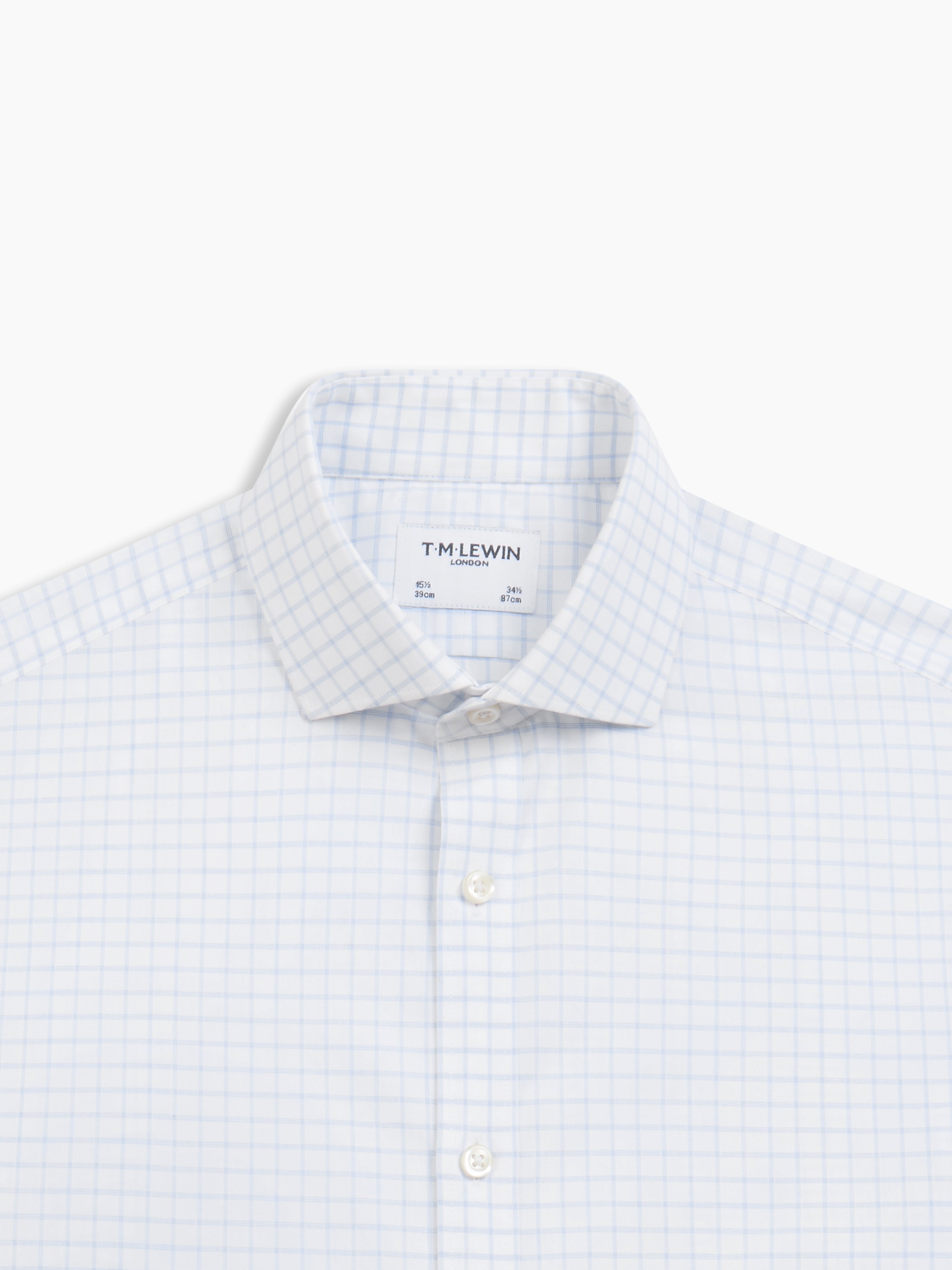 Non-Iron Blue Dash Check Plain Weave Fitted Single Cuff Semi-Cutaway Collar Shirt