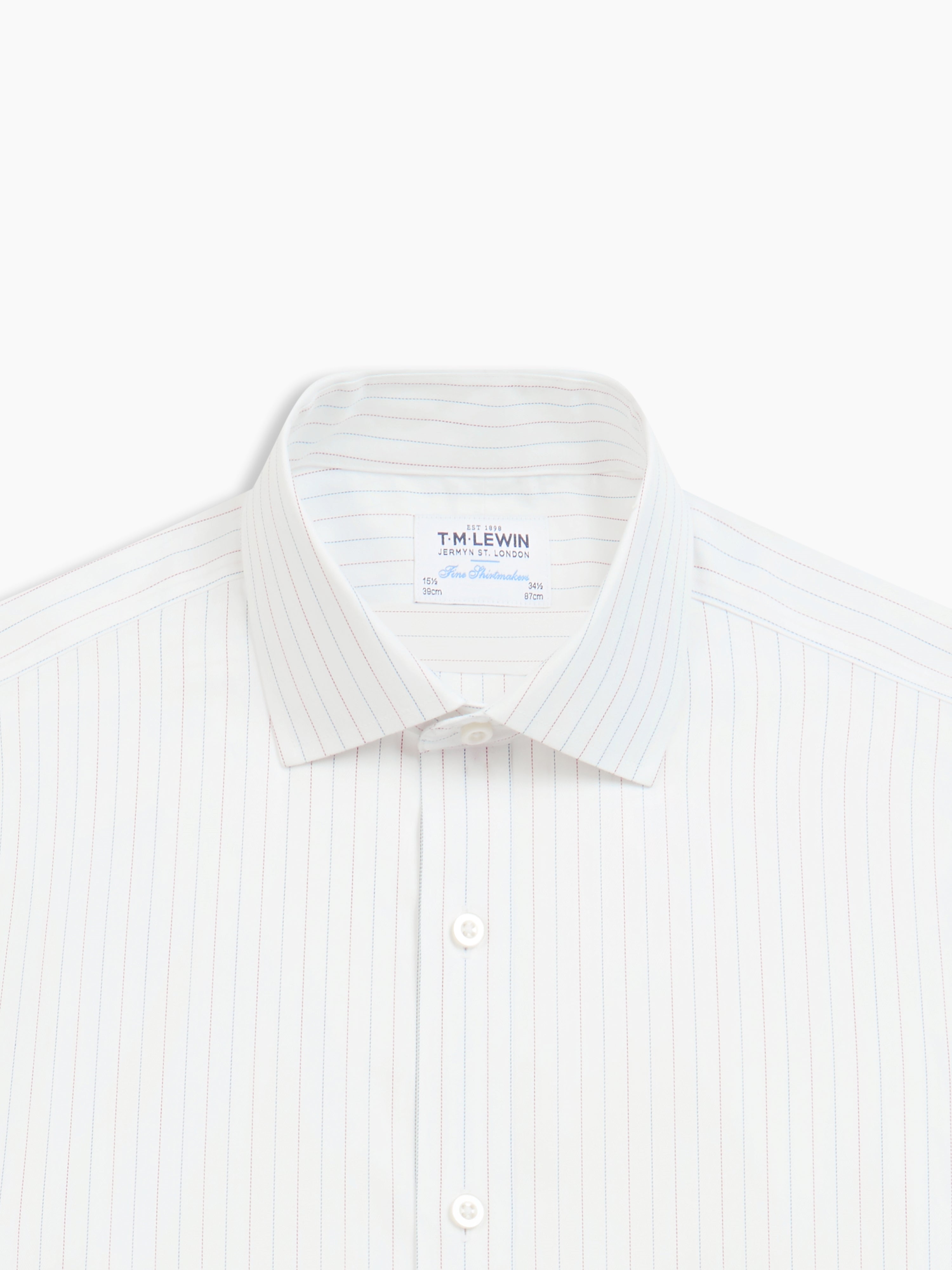 Non-Iron Navy & Red Fine Stripe Herringbone Super Fitted Single Cuff Classic Collar Shirt