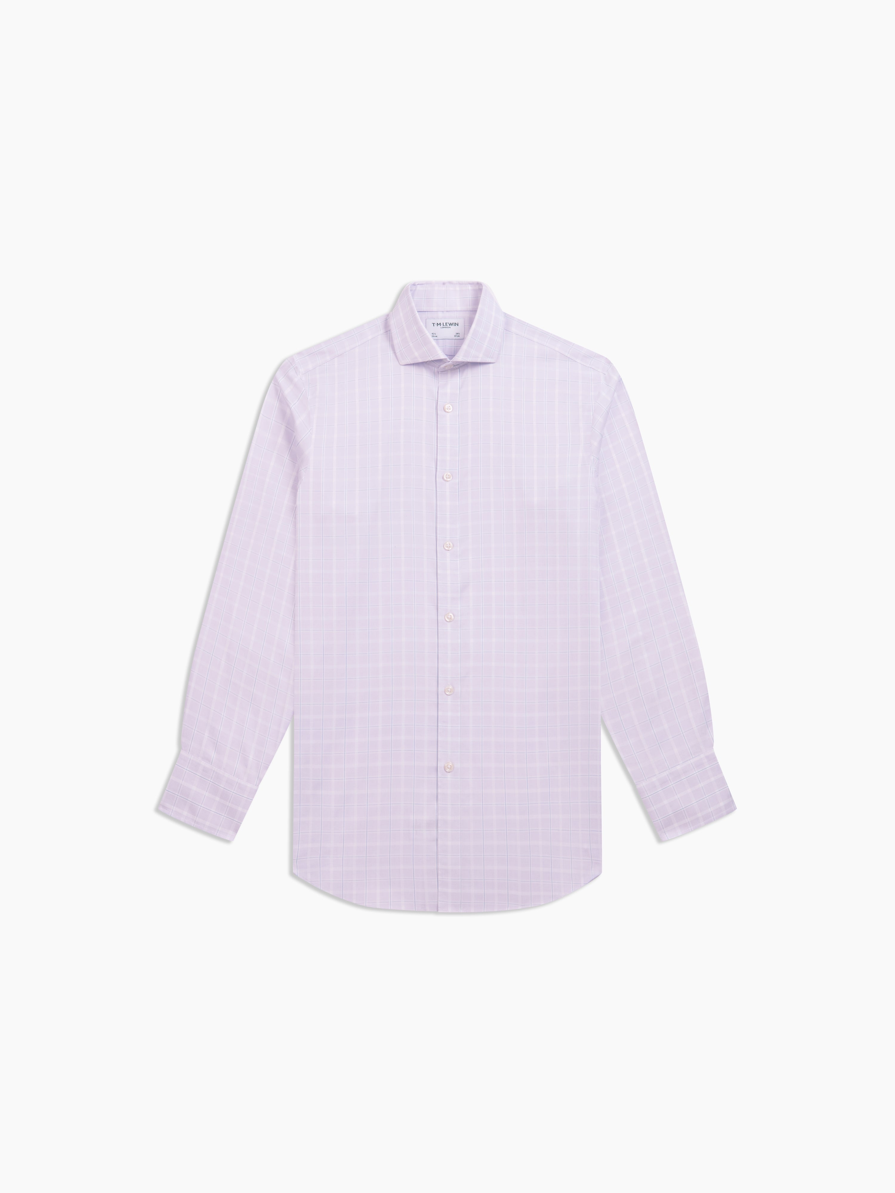 Non-Iron Lilac Multi Windowpane Twill Fitted Single Cuff Semi-Cutaway Collar Shirt