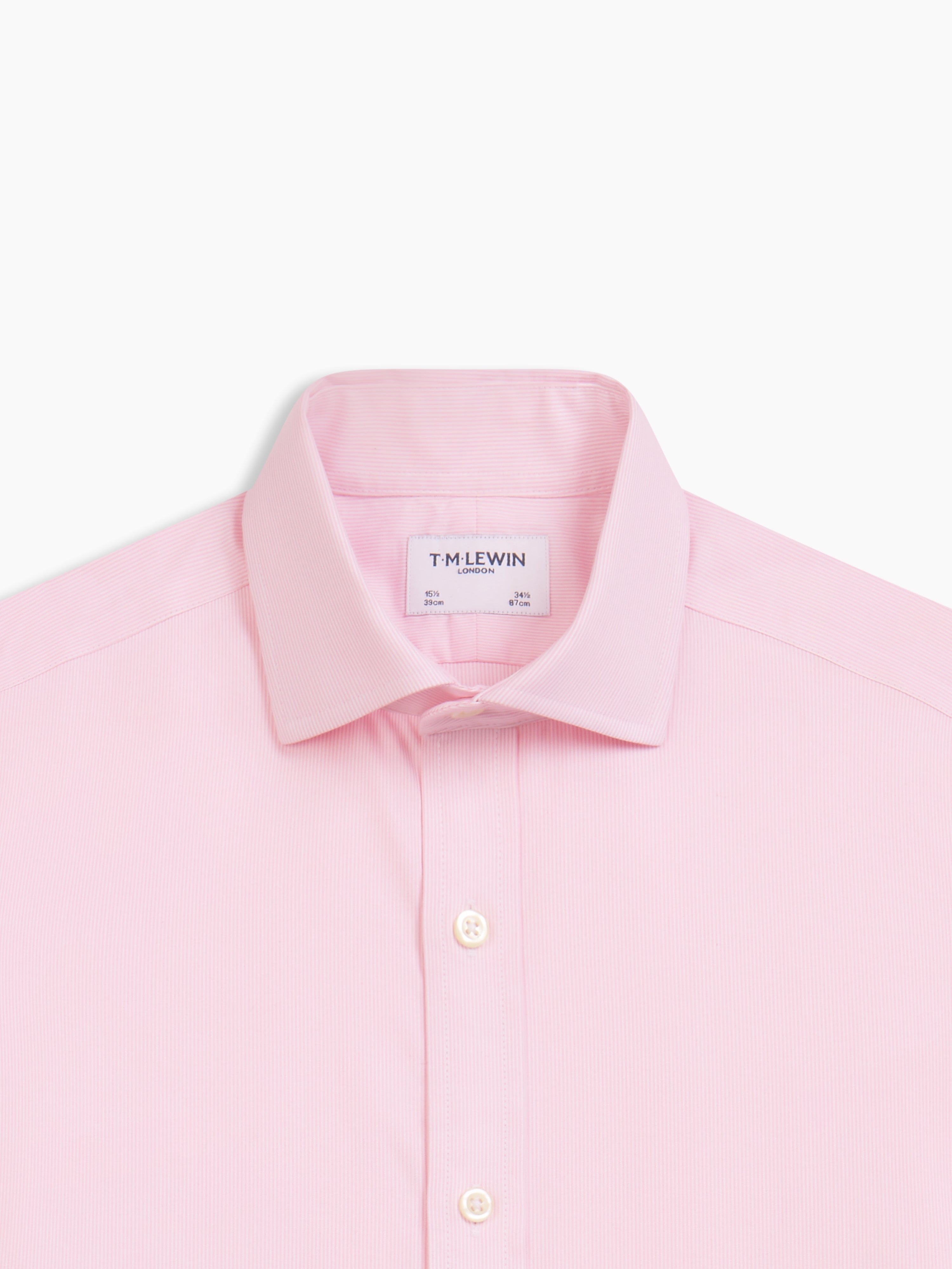 Non-Iron Pink Mini Pinstripe Plain Weave Slim Fit Dual Cuff Semi-Cutaway Collar Shirt