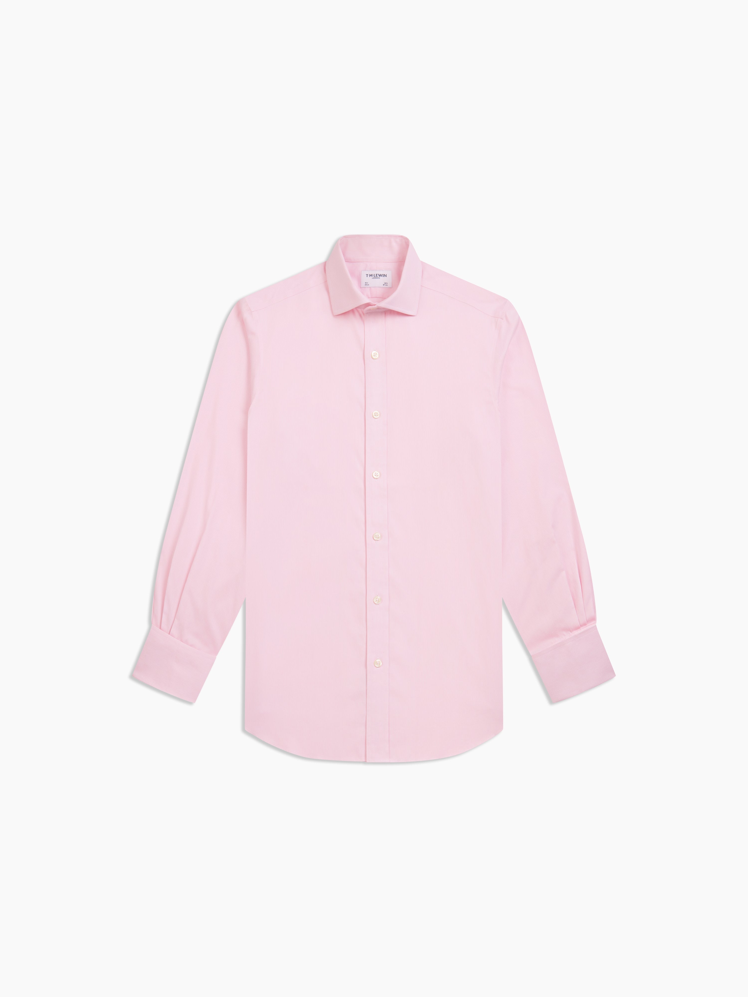 Non-Iron Pink Mini Pinstripe Plain Weave Slim Fit Dual Cuff Semi-Cutaway Collar Shirt