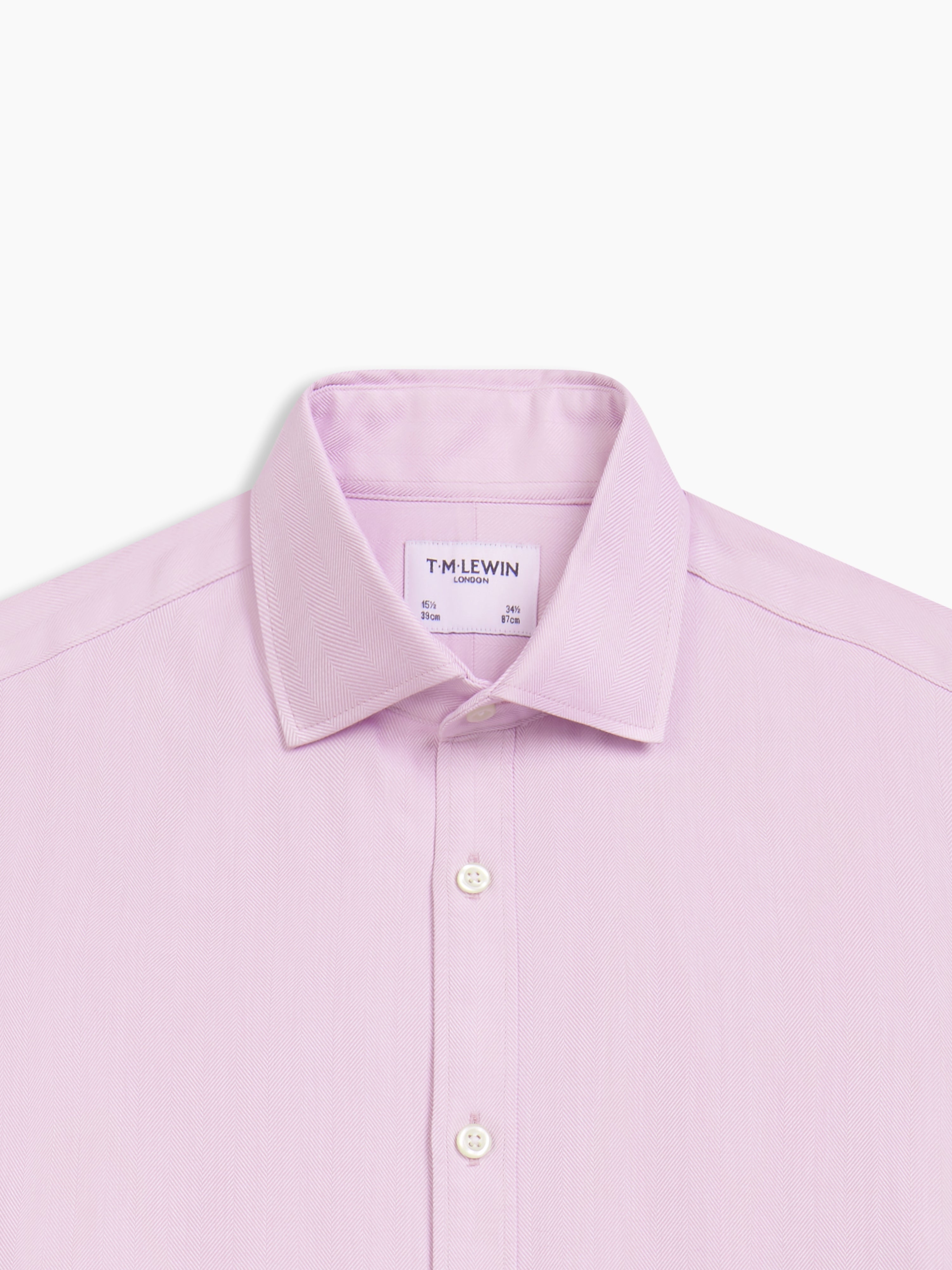 Non-Iron Lilac Herringbone Fitted Single Cuff Semi-Cutaway Collar Shirt