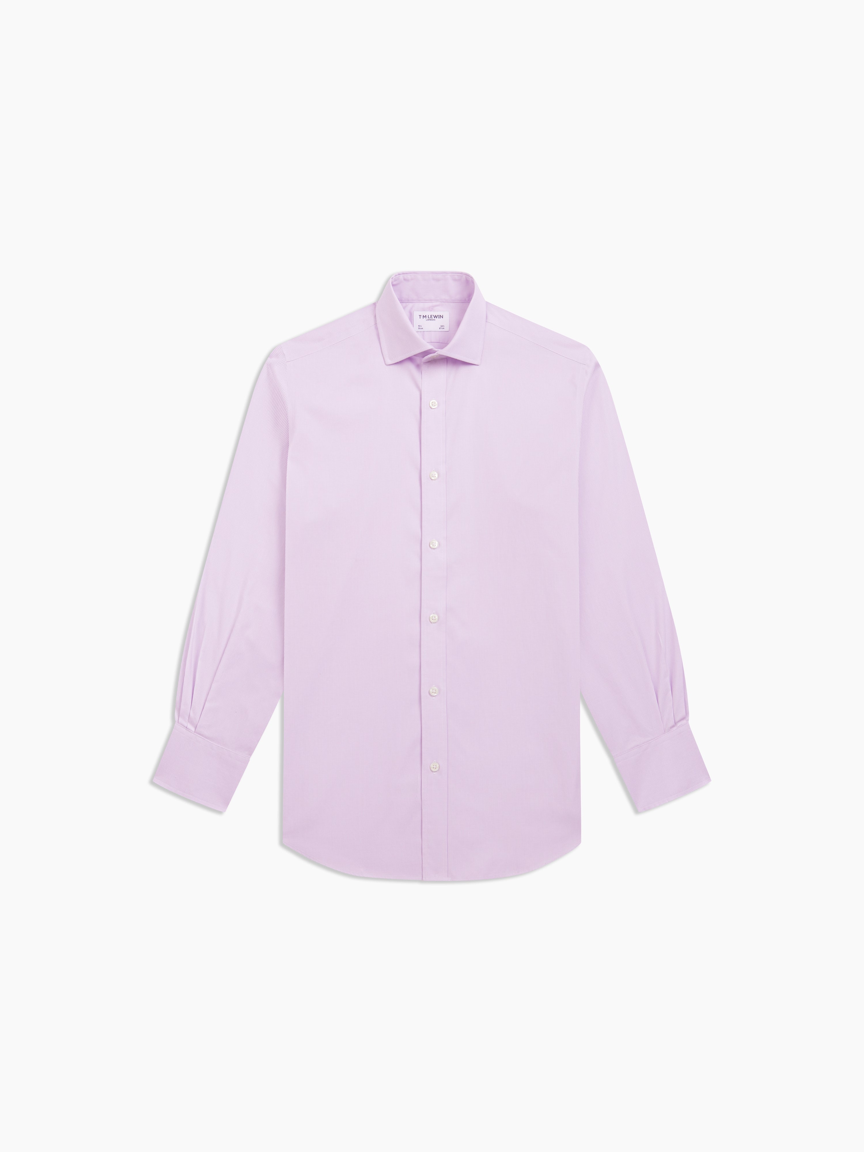 Non-Iron Lilac Mini Puppytooth Plain Weave Slim Fit Single Cuff Semi-Cutaway Collar Shirt