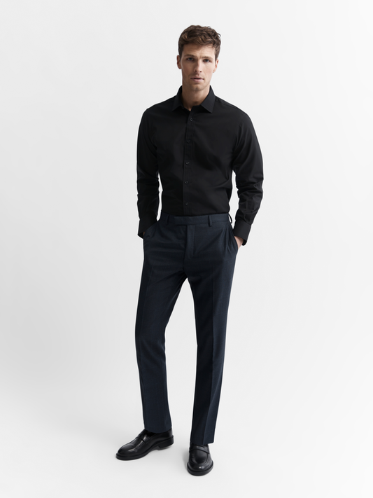 Black Poplin Slim Fit Single Cuff Classic Collar Shirt – tmlewinuk
