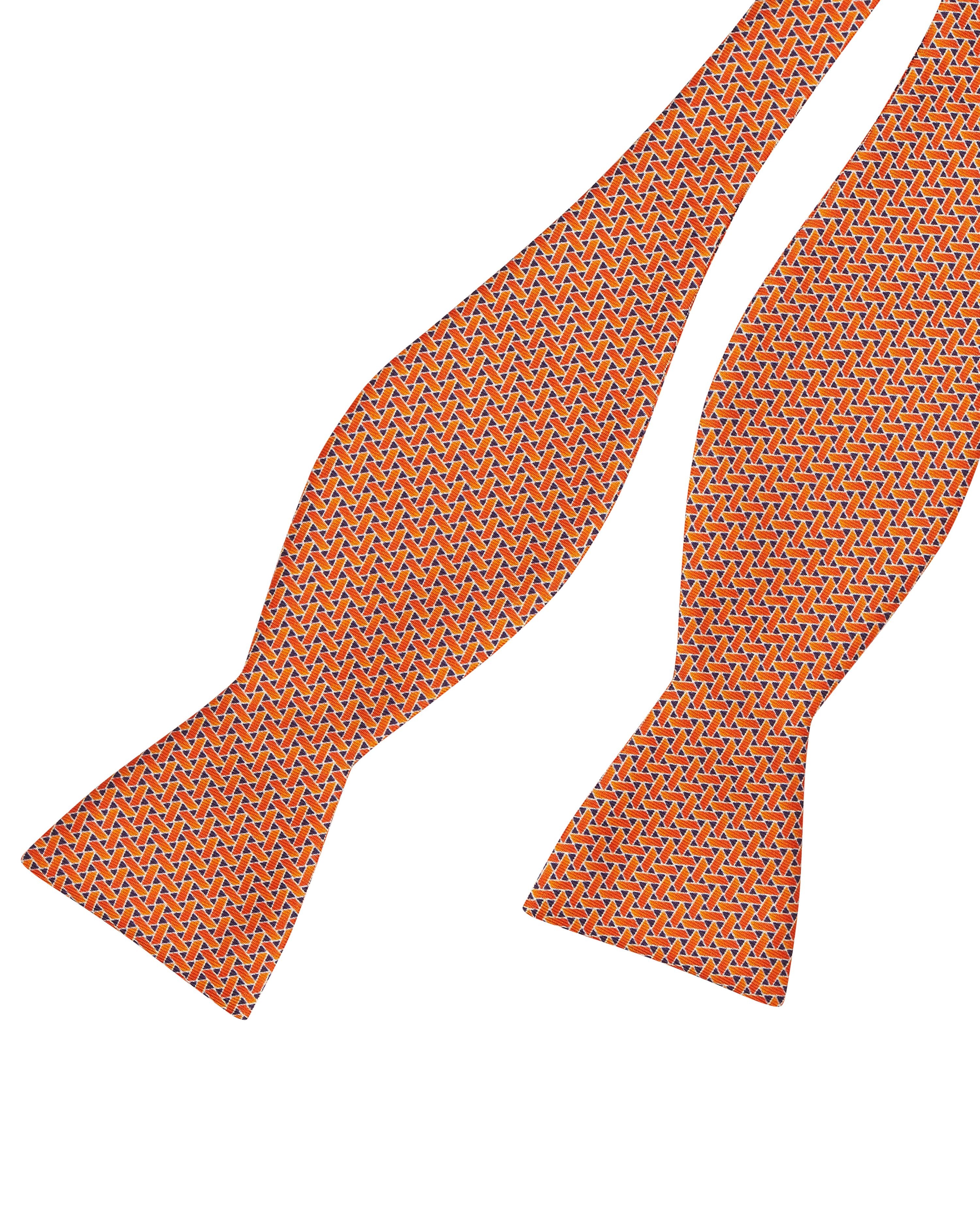 Orange Basket Weave Print Self Tie Bow Tie