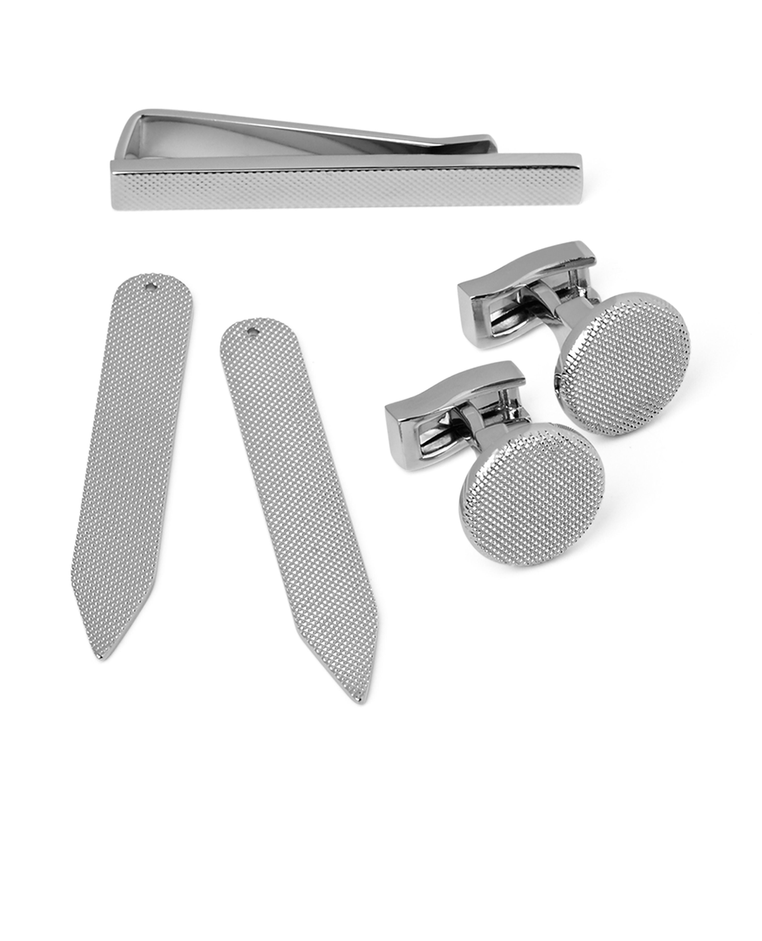 Silver Knurled Shirt Accessory Gift Set