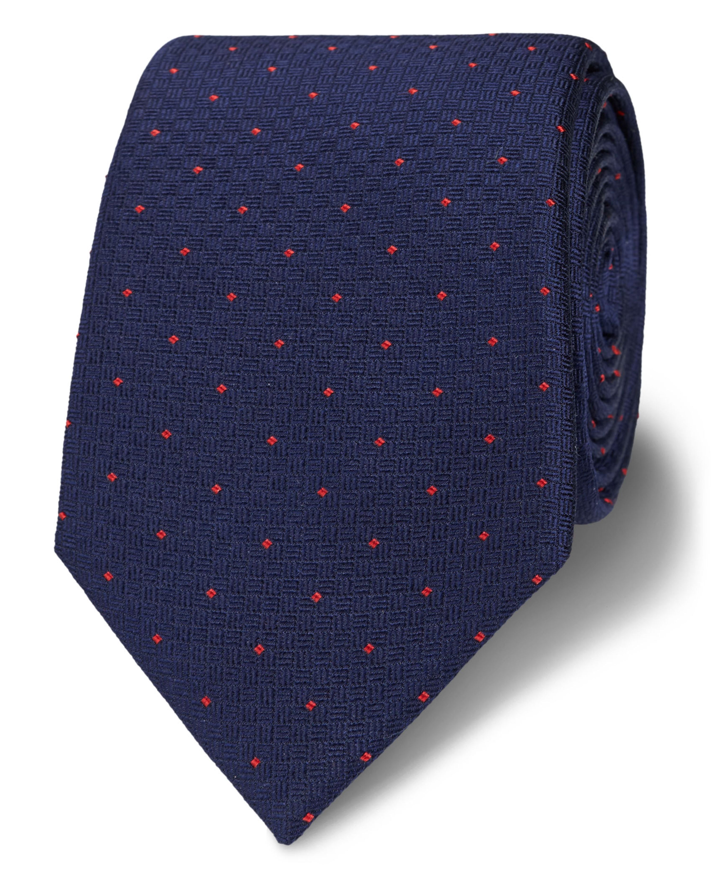 Slim Navy and Red Textured Pin Spot Tie