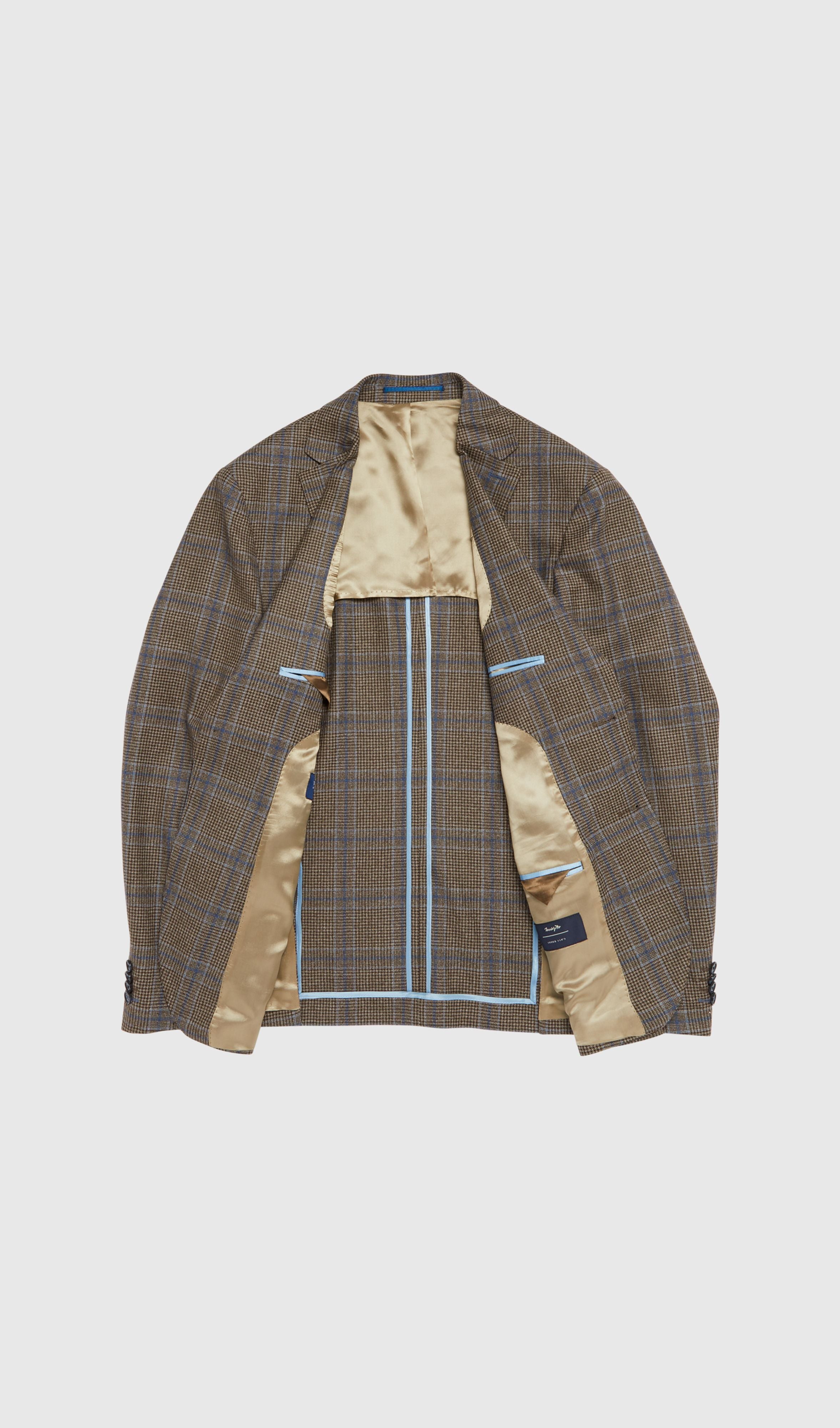 Maiden Slim Fit Blue And Brown Glencheck Jacket