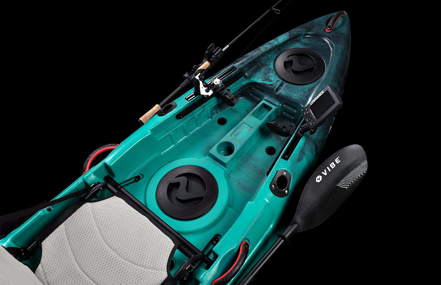 Kayak Yellowfin 100 en bleu caraïbe avec 2 rails pour l'équipement