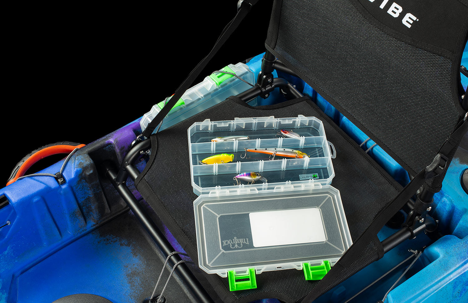 Yellowfin 120 kayak has 2 tackle box storage slots