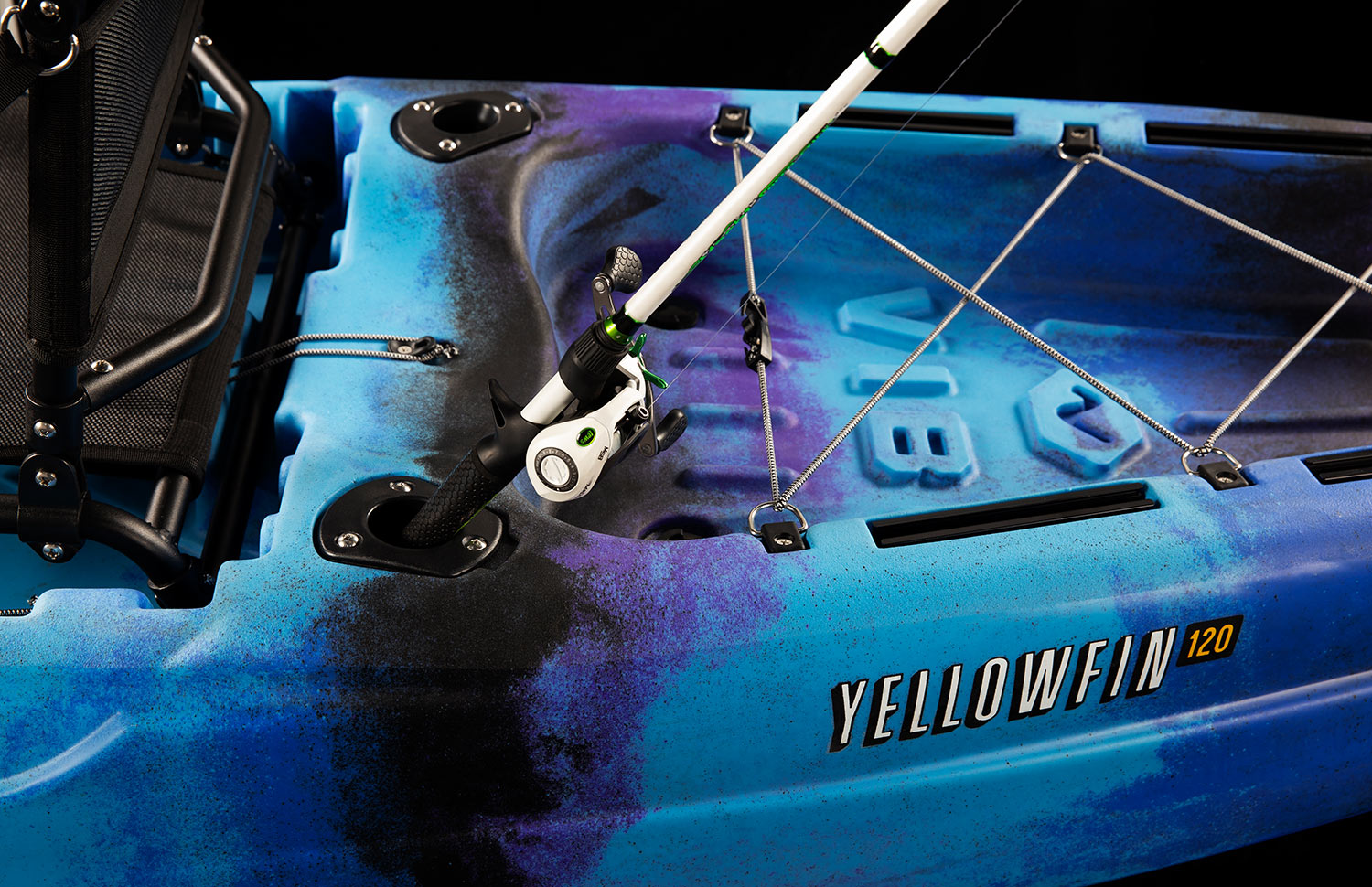 Yellowfin 120 rear storage well with bungee tie down