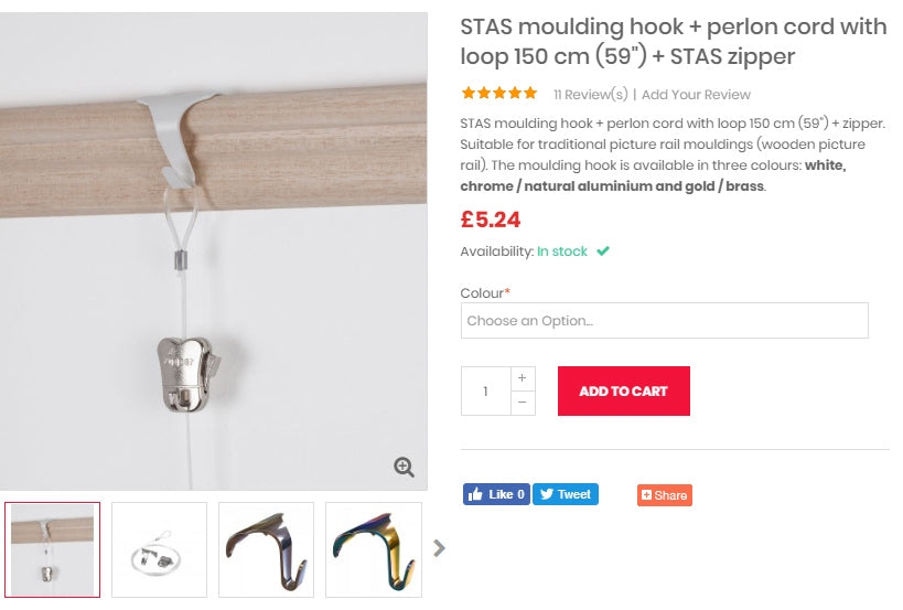 Picture rail molding hook, cord & picture hanger - STAS picture hanging  systems