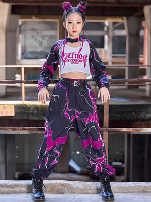 New Jazz Dance Costume Girls Hip Hop Clothes Long Sleeves Kpop Outfit Modern Dance Performance Suit Fashion Stage Wear - CosWigShop.com