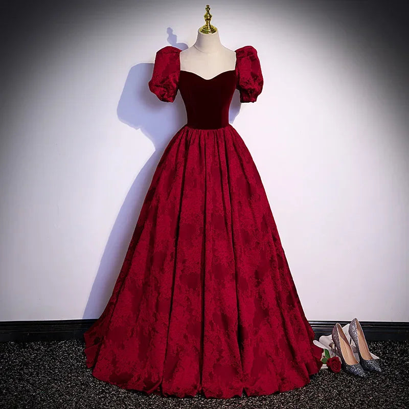 French Palace Style Elegant Wedding Party Dresses Square Collar Puff Sleeve Slim Waist Prom Robe Simple Simple Evening Dresses