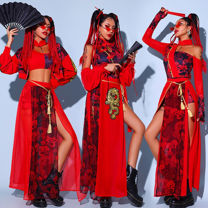 Chinese Style Women'S Jazz Performance Clothes Red Festival Outfits Hi –  