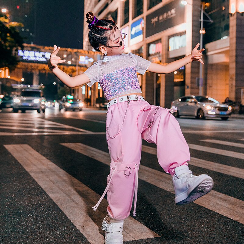 Pink Girls Set Cheer Girl Costume Hip Hop Dance Wear Festival Clothing –  
