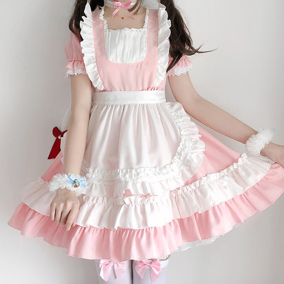 2021 Summer Sweet Lolita OP Maid Dress Pink Soft Girl Women Princess D ...