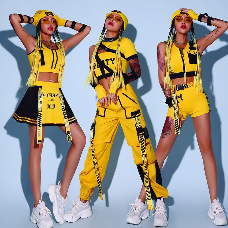 Yellow Cheerleader Uniform Hip Hop Clothes Female Jazz Dancewear Rave –  