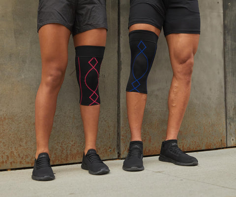 male and female athlete wearing CW-X compression knee sleeves