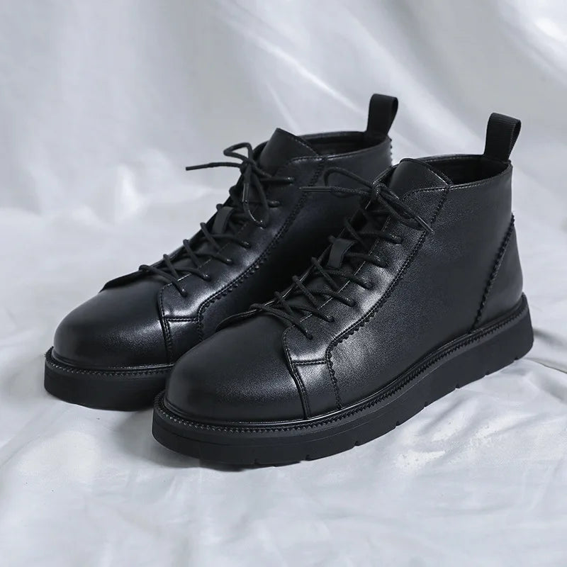Hnzxzm Autumn Winter Cow Leather Ankle Boots for Men Fashion Casual New Designer Black Platform Boots Men's Dress Shoes