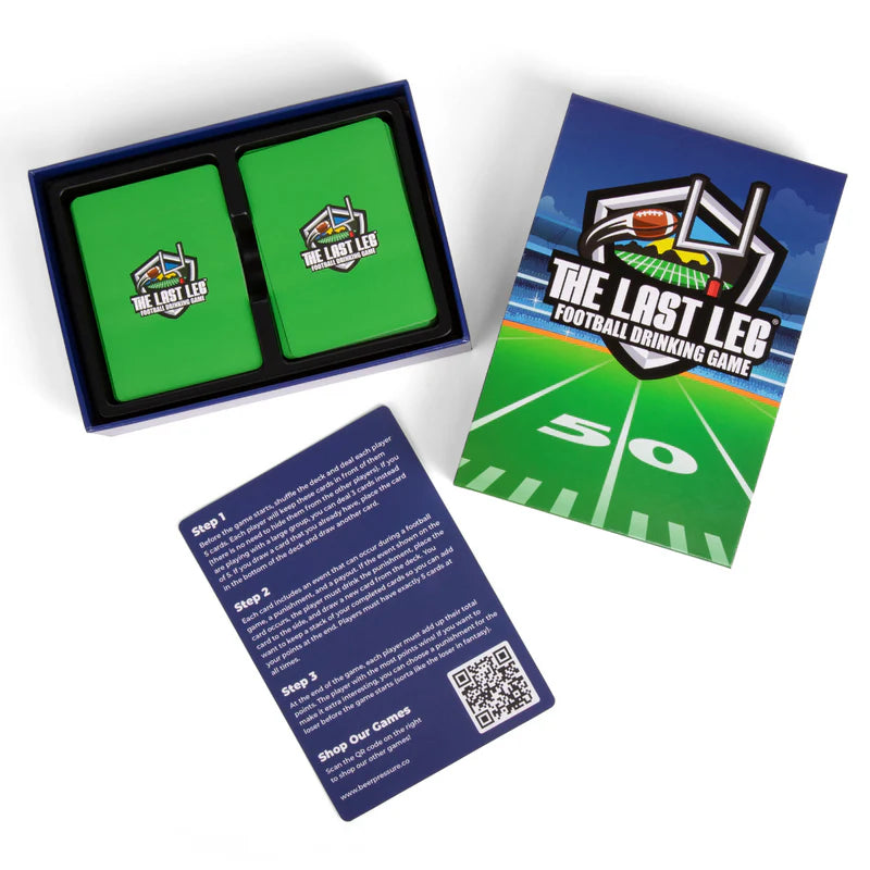 'The Last Leg football-themed card game set with instructions visible.'