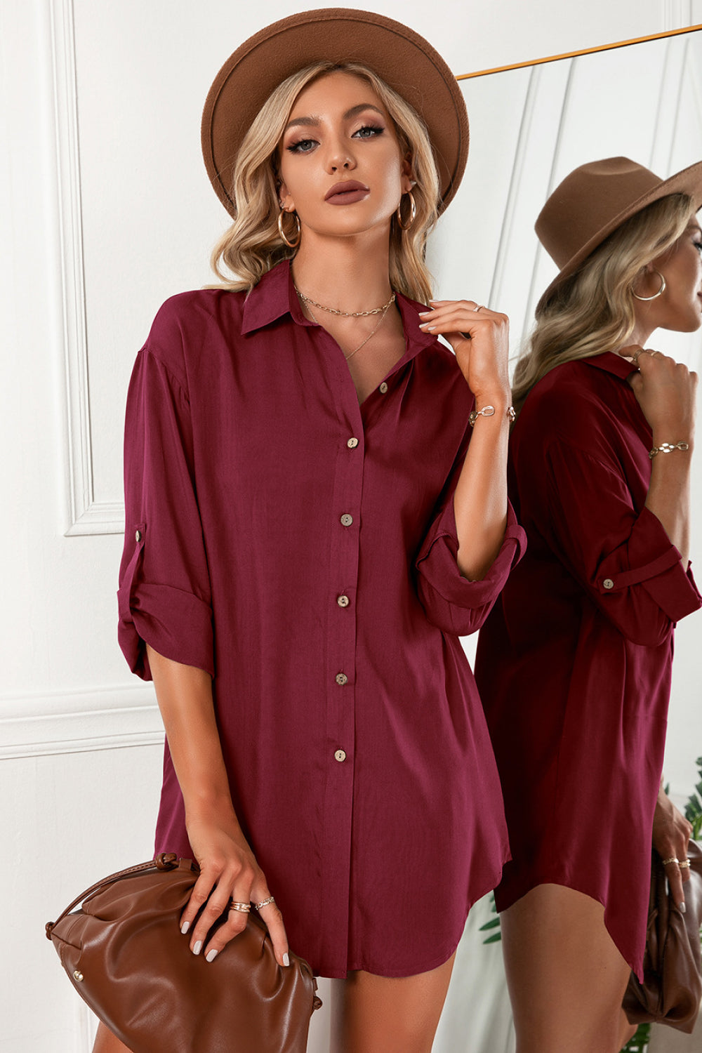 Solid Button Up Drop Shoulder Blouse - 6 Colors freeshipping - LC Brewer & Co