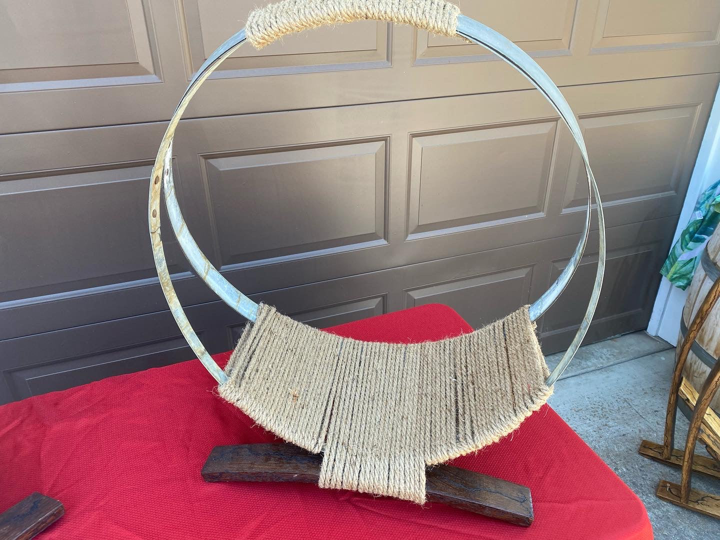 Tan barrel loop firewood Basket