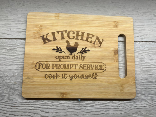 Kitchen open daily engraved cutting board