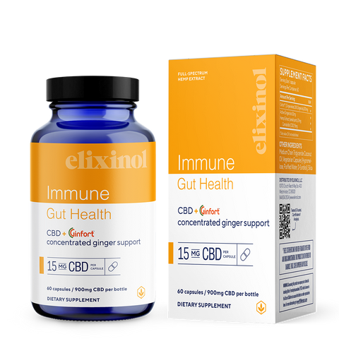 Elixinol Immune Gut Health CBD bottle and box