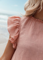 Linen Frill Sleeve Dress - Shell Pink
