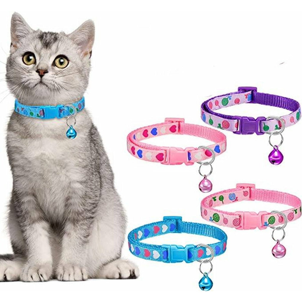 bescherming verrader kort 4 Stuks | Katten Halsbanden met bel | Hart patroon | Kattenband |  Kattenhalsband met belletje