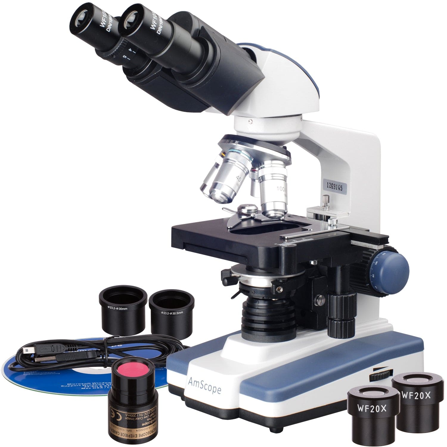 40X-2500X LED Binocular Compound Microscope w/ Digital Camera and
